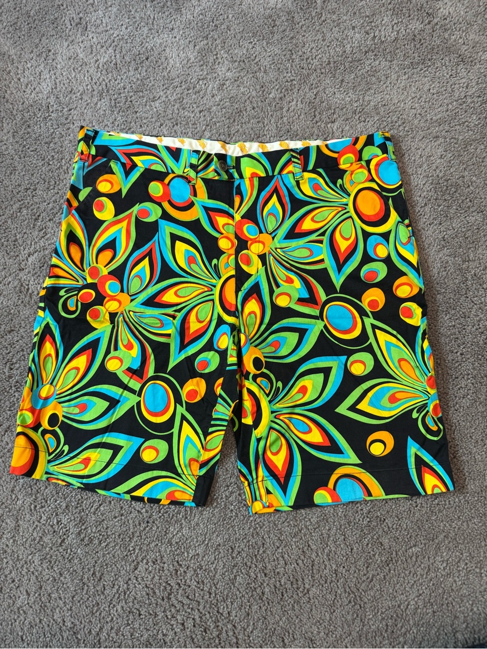 Loudmouth Black golf shorts with Neon Floral Pattern - Size 42